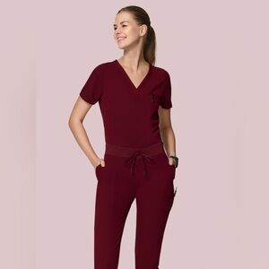 Mandala Women’s Scrub Set - Top and Pants - XL - Wine